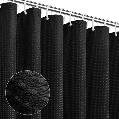 Waffle Weave Textured Home Decor Shower Curtain, 1 Count Waterproof Shower Curtain with 12 Hooks, Bathroom Decor Supplies for Home Hotel Salon