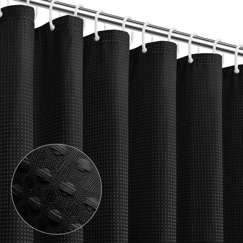 Waffle Weave Textured Home Decor Shower Curtain, 1 Count Waterproof Shower Curtain with 12 Hooks, Bathroom Decor Supplies for Home Hotel Salon