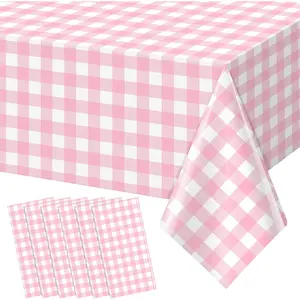 6pcs 54X108inch Pink Checkered Tablecloth,Pink Gingham Tablecloths Buffalo Plaid Disposable Plastic Table Covers for Birthday Baby Shower Bridal Wedding Party Birthday Decorations