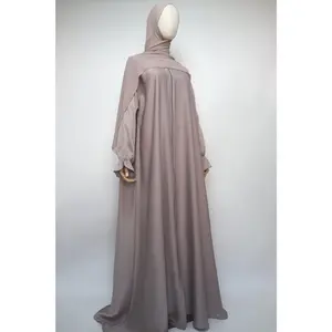 Full Zip Semi Flare Crinkle Abaya - Taupe