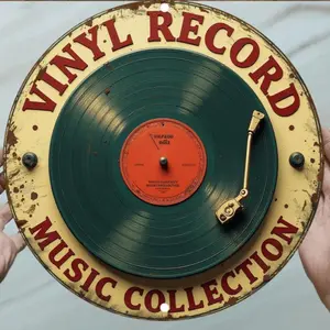 Vintage Vinyl Record Music Collection Wall Art, Retro 2D Artistic Decorative Aluminum Plate with Realistic Record Design