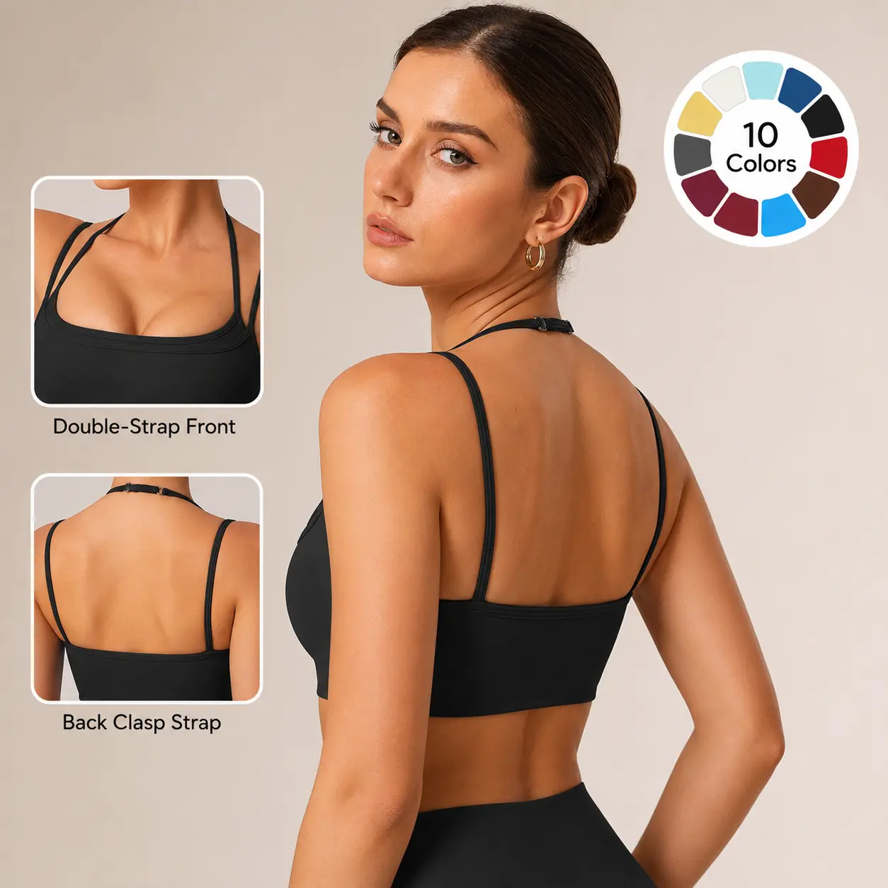 Double Strap Halter Sports Bra for Women, Seamless Padded Crop Top with Adjustable Clasp Back for Yoga & Gym, Sports workout sets