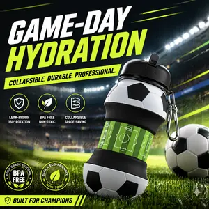 Soccer Ball Collapsible Water Bottle | 18oz BPA-Free Silicone Foldable Sports Bottle for Kids, Teens & Adults | Leak-Proof Portable Travel Cup for School, Gym, Hiking & Game Day | Unique Soccer Gift for Players, Fans & Coaches