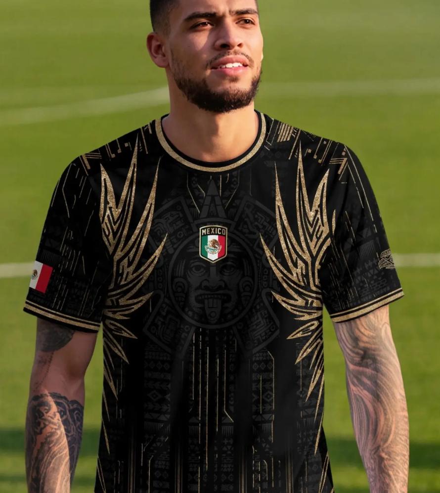 Men's Mexican Aztec football T-shirt, football uniform, breathable fast drying sports fabric, casual slim fit long sleeves, are the perfect gift for fans and players, unisex jerseys for men and women