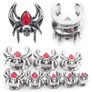 1PC Stainless Steel Red Water Drop Zircon Spider U-shape Ear Tunnel Plug Expander Stretcher Gauges Earring Piercing Body Jewelry