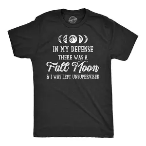 Mens In My Defense There Was A Full Moon Halloween Shirt Funny Werewolf Top Mens Funny T Shirts Cool Vintage Fashion T-Shirt Gift Classic Menswear Halloween Apparel for Men Novelty Tees for Guys Black
