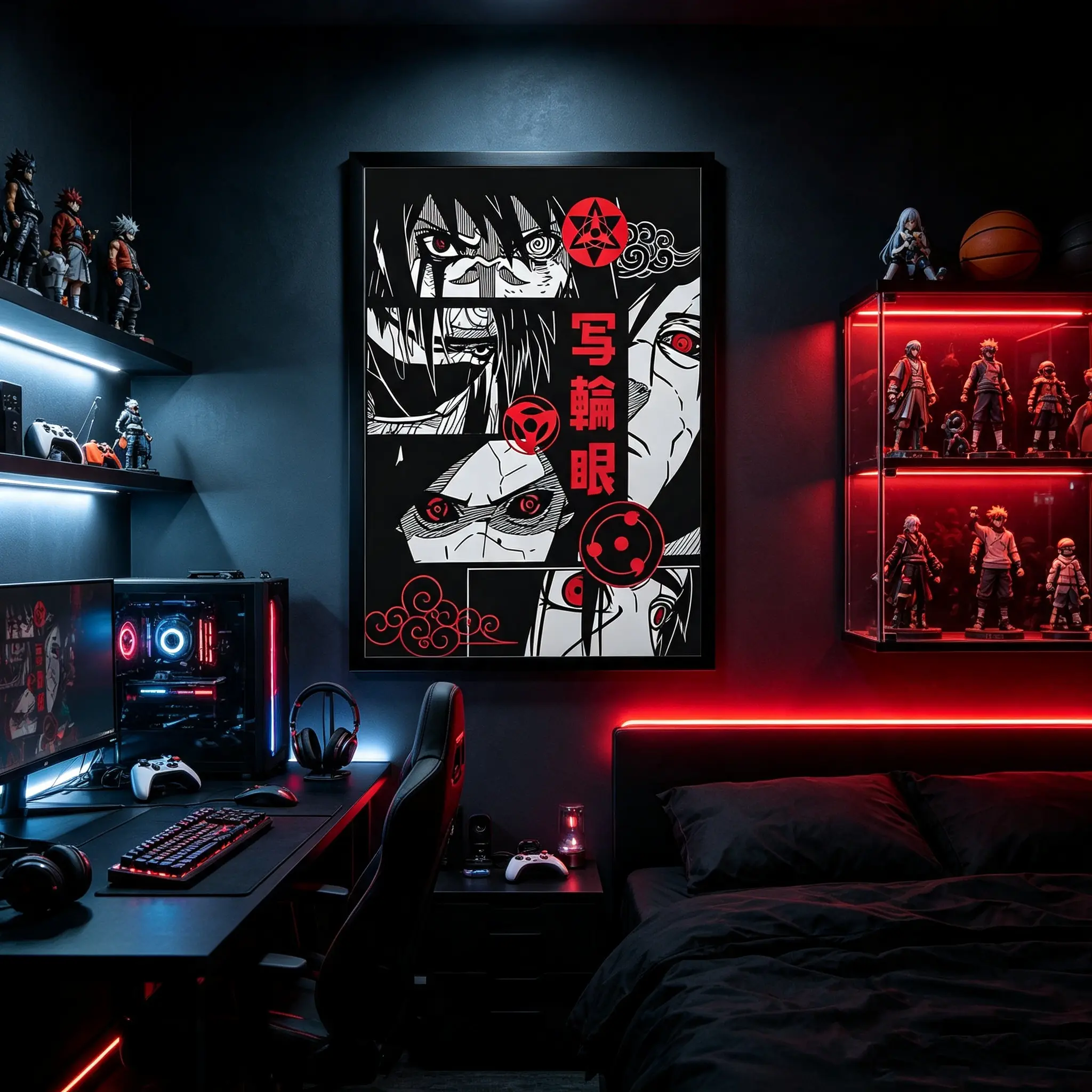 Uchiha Clan Sharingan Canvas Poster Naruto Manga Inspired Wall Art Featuring Sasuke & Itachi, Home Decor for Gaming Rooms & Bedrooms, Collectible Gift for Naruto Anime Fans