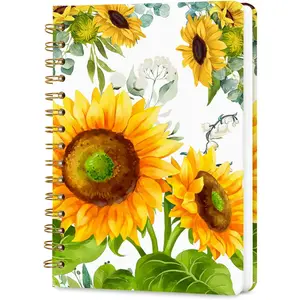 Lined Spiral Journal Notebook, A5 College Ruled Spiral Notebook for Women, Hardcover with Elegant Design for Work and Note-Taking, 5.5*8.25 inch, 160 Pages, Beautiful Sunflower