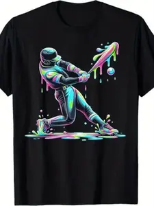 Men's Retro Baseball Drip Batter & Ice Cream Batting Tee - Casual Short Sleeve T-Shirt with Youth Player Graphic, Fit Sportswear for Casual Attire & Little League Apparel