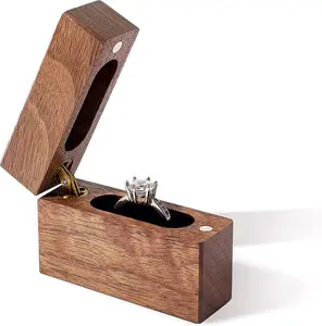 Wooden Engagement Ring Box Small Slim Flat Ring Case for Proposal,Wedding (Walnut Wood) Wislist