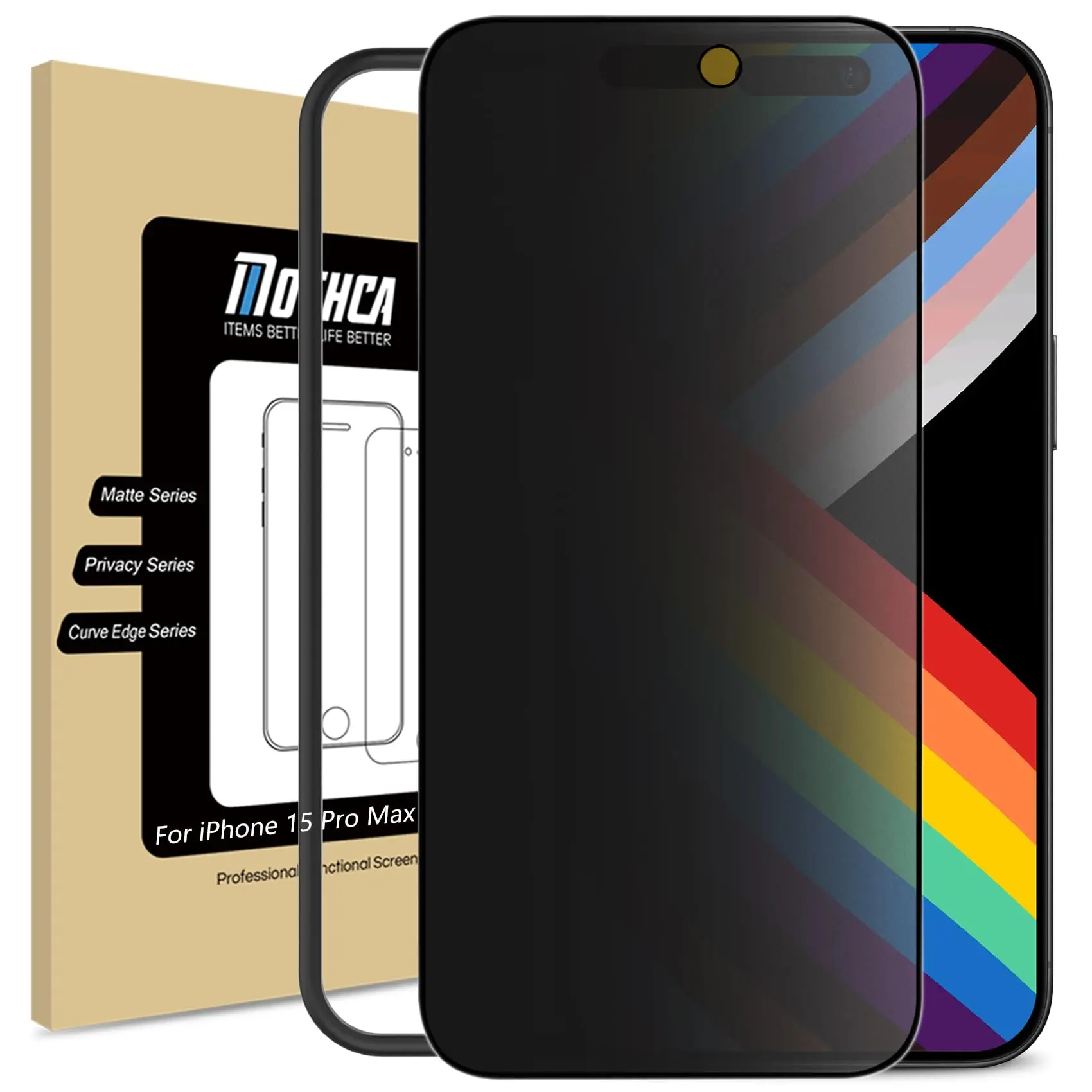 Mothca Matte Privacy Screen Protector for iPhone 13/14/15/16/17 Pro Max Plus with Easy Installation Tool, Anti Spy Anti Glare Full Coverage Tempered Glass Film, Anti-Fingerprint, Case Friendly Smooth as Silk Protective Shockproof