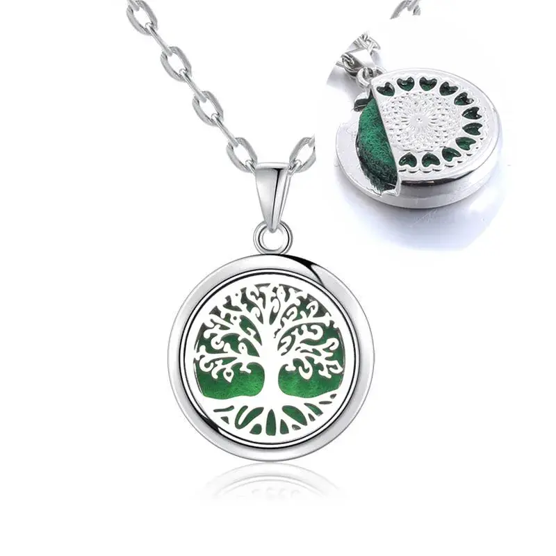 2024 Tree Of Life Aromatherapy Necklace Stainless Steel Essential Oil Diffuser Amulet Perfume Locket Pendant Women Jewelry Gift