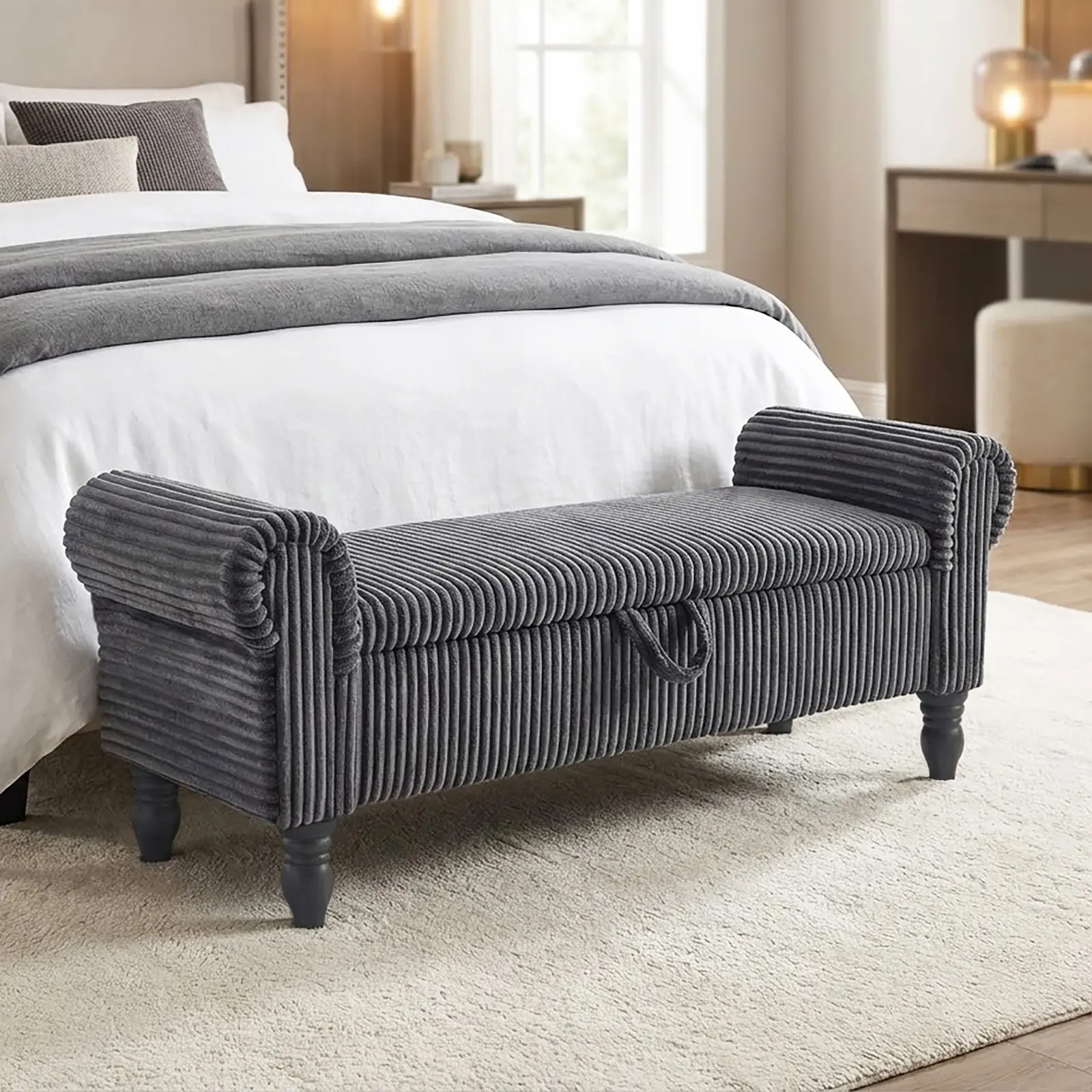 59''/51.5'' Storage Ottoman Bench, Queen Size Bed Bench Storage Bedroom Bench for End of Bed, Upholstered Sitting Bench for Front Door Entrance,Bedroom,Dining Room, Entryway, Multipurpose Furniture