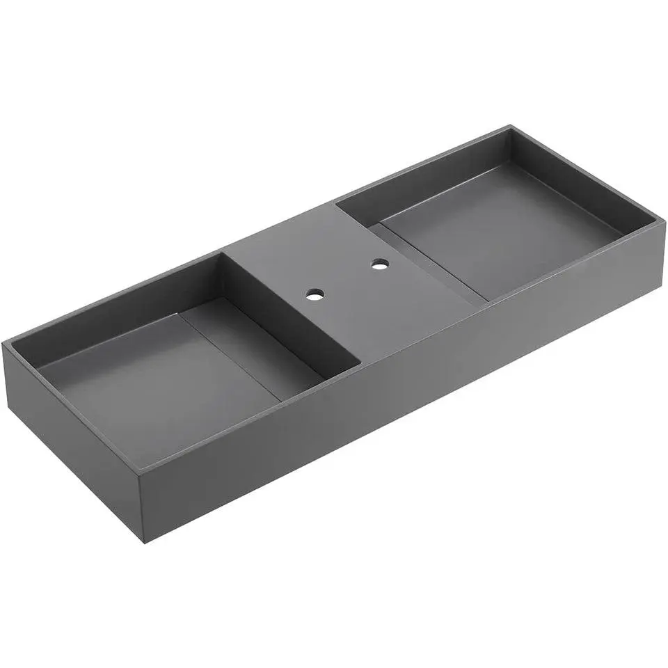 40 in. Wall-Mount or Countertop Bathroom Sink Double Bowls with Hidden Drains in Matte Gray