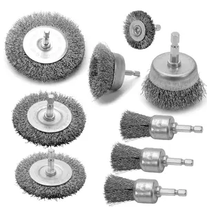 Wire Brush for Drill Set 9 count,Abrasive Wire Wheel for 1/4 Inch Hex Shank, Wire Cup Brush for Drill, Coarse Crimped Carbon Steel Wire Brush Set for Removing  and Rust