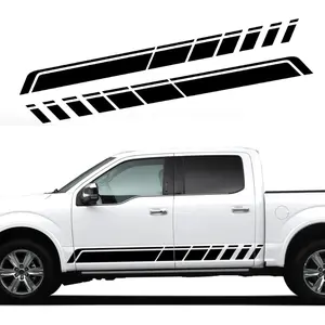 ramuel Car Auto Racing Body Side Stripes Vinyl Modified Stripe Decal Cars Side Door Stickers Decorative Decals Exterior Accessories for Pickup Truck Universal (2Pcs Black)