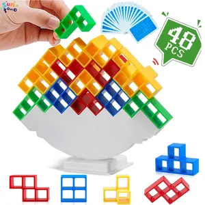 Suntomo 48Pcs Balance Stacking Game, Tetra Tower Board Game, for Kids & Adults, Family Parties, Travel, and Team Building - Holiday Gifts for Halloween Fall