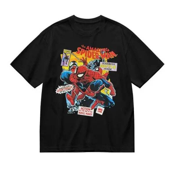 Marvel Spider-Man Cotton Lightweight Crewneck Short Sleeve T-Shirt, Trendy Unisex Streetwear Tee, Daily All-Match Superhero Summer Essential For Fans