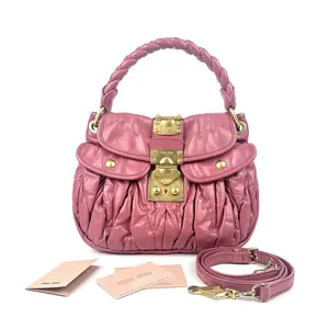 Pre-owned miumiu Leather Top Handle & Crossbody Bag Fuchsia Crinkled ,Sku:SH035