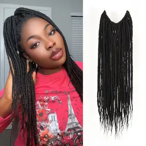 DAIXI  Pre-Looped Crochet Box Braids Human Hair Natural Black 8/12/16 Inch 0.6 cm Thick Heat Resistant & Flexible for Versatile Styling
