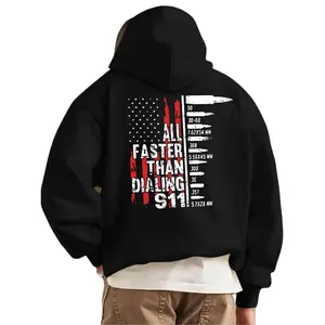 Streetwear "Faster Than 911" Hoodie |   Men’s Patriotic Military Sweatshirt, Bullet Caliber Flag Graphic, Black TikTok Trendy Pullover Breathable
