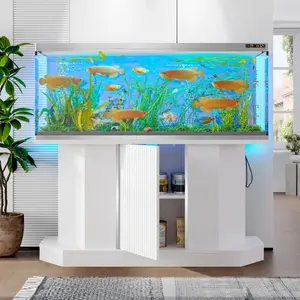 Modern 55-75 Gallon Fish Tank Stand with Power Outlet (4 AC 2 USB Ports), Heavy Duty Aquarium Stand with Cabinet Storage for Fish Tank, Turtle Tank, Reptile Terrarium, 880LBS Capacity, White