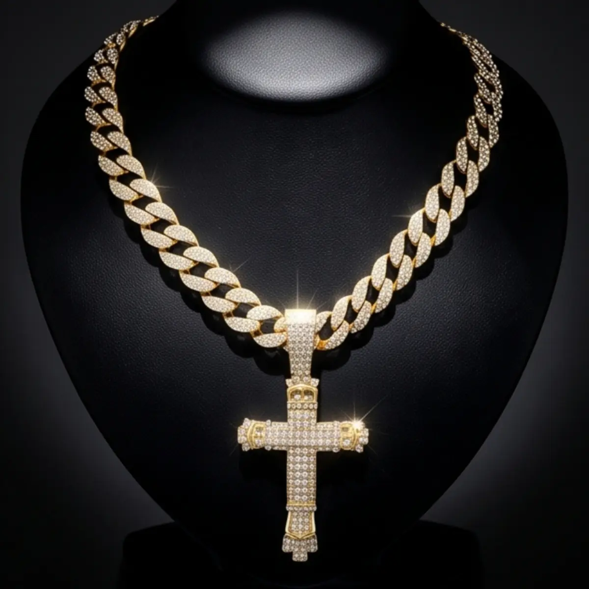 Hip Hop Iced Out Cross Pendant Necklace 14mm Miami Cuban Chain – Bling Gold Unisex Statement Jewelry, Luxury Gift for Men Women, Fashion Streetwear Necklace holiday haul christmas birthday anniversary trendy daily clothing decor excellent