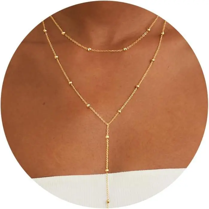 Tewiky Trendy Y Necklace Layered Chain Drop Necklaces Simple Handmade Bar CZ Y-Shaped Pendant Necklace Jewelry Gift Wedding