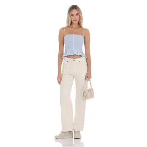 Straight Leg Mid-Rise Jeans in Cream