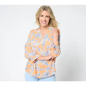 Belle by Kim Gravel Linen Rayon True Blue Popover Blouse