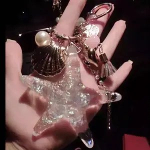 Transparent Glass Design Crystal Ocean Starfish Keychain Set, Trendy Cute Girly Keychain Pendant, Couples' Bag Charm & Key Ring Accessory, Sports & Outdoor Gift