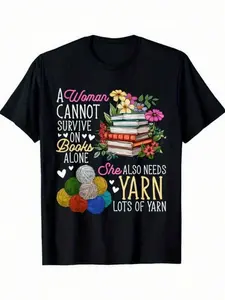 Book and Yarn Graphic T-Shirt, Cute Reader Knitting Tee, Cozy Book Lover Shirt, Crochet Lover Gift, Aesthetic Hobby Graphic Top Unisex
