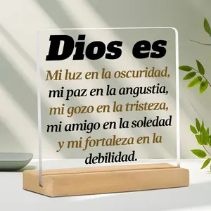 Acrylic Bible Verse Figurine with Spanish Text, Religious Gift for Christmas Birthday Baptism, Inspirational Home Decor Desktop Decoration, Desk Wall Sign