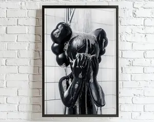 Black Kawssss in Shower HypeBeast Poster, Printable Bathroom Wall Art, Kawssss Poster, HypeBeast Figure Prints, Funny Art Print