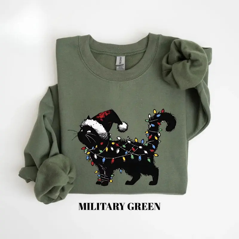 Gildan Cute Cat Christmas Sweatshirt, Gildan Sweatshirt, Cat Mom Gift, Retro Winter Vibes Sweatshirt, Christmas Gifts, Gift for Women