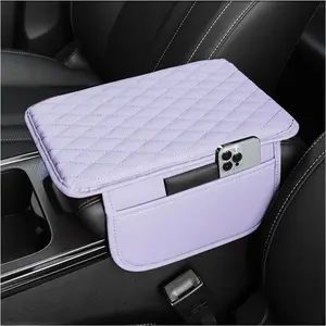 Upgraded Car Center Console Cover,Microfiber Leather Car Armrest Cover Cushion with 2 Storage Bags,Universal Car Armrest Storage Box Car Interior Accessories for Most Cars (Purple)