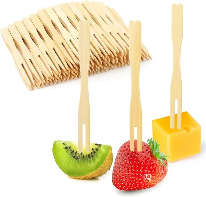 Mini Bamboo Forks 3.5 inch, Cocktail Forks Appetizer Forks, Small Wood Forks for Fruit, Disposable Tiny Food Picks for Party，Charcuterie Supplies Accessories, Wooden Toothpicks Fork. 110 PCS
