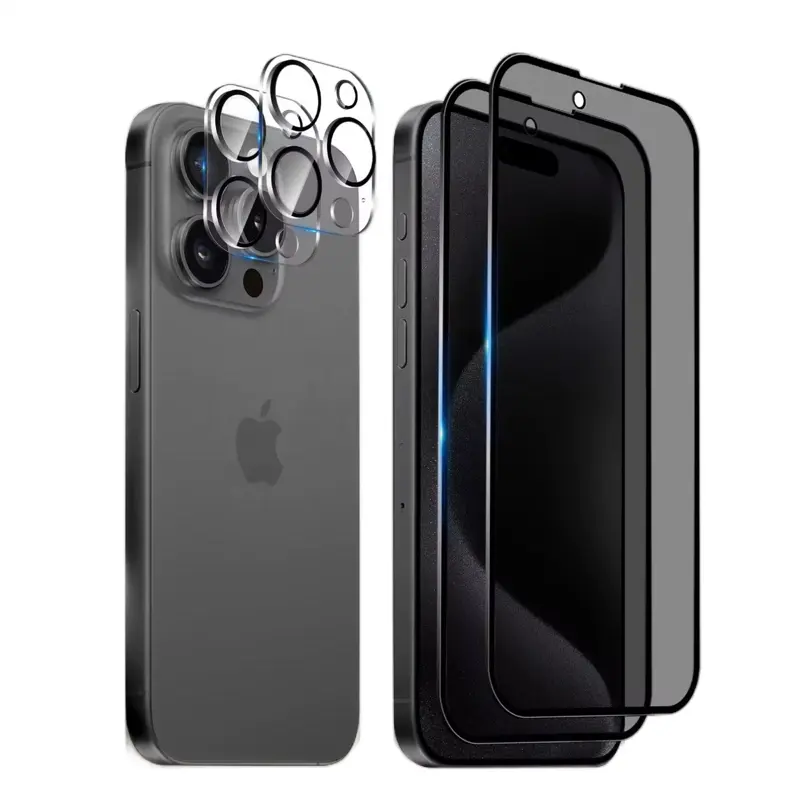 9H Tempered Glass Anti-Spy Screen Protector with Camera Protector for iPhone 8-17 Pro Max, 360° Total Visual Protection, Crystal Smartphone Cellphone Handheld Accessories, Protective