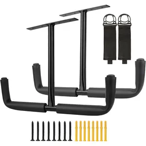 2 Set Overhead Garage Storage Rack, Heavy Duty Overhead Storage Double Hook, Ceiling Mount Hanger Safe Racks Hooks,  for Lumber Ladder Storage & Other Bulky Items (Pack of 2 - Black)
