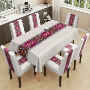 2/5/7PCS restaurant chair tablecloth cover, simple ethnic retro style floral pattern print, elastic polyester fiber sliding cover, sewn closed, detachable cleaning, suitable for home, office, hotel chair decoration, Chair Covers, Dining Chair Slipcover