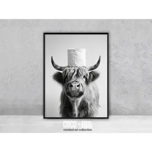 Highland Cow Print Bathroom Wall Art Modern Farmhouse Decor Gift For Him Fun Bathroom Sign Animal Print Toilet Roll Bathroom Wall Decor ATTG146 5-12 21