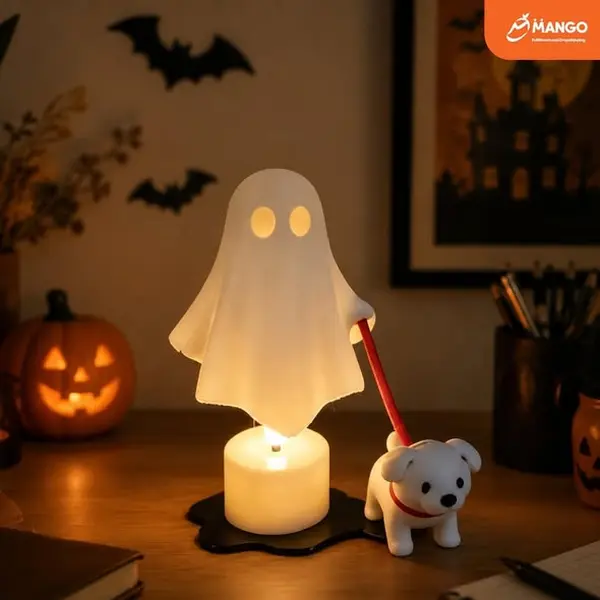 Halloween Ghost Night Light, Cute Ghost LED Lamp with Pumpkin Decor, Cozy Halloween Table Light for Home Bedroom Party Decoration