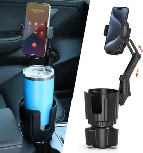 Car Cup Holder Phone Holder With Expandable Base, 2 in 1 Cup Phone Holder Adapter For Car, 360 Degree Rotating , Fits All 4-7inch Smartphones and Under 4.3inch Wide Most Bottles