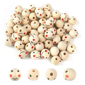 50PCS Wooden Beads, 20MM Round Doll Head Beads for DIY Bracelet, Macrame, Necklace, Jewellery, Doll