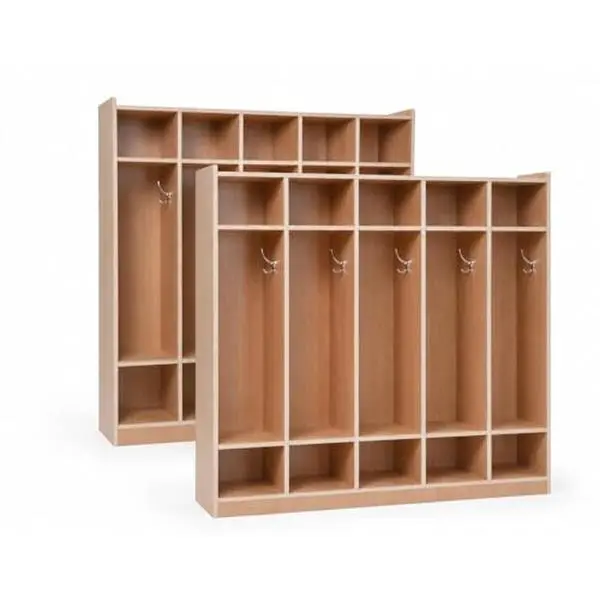 2PCS 5-Section Classroom Coat Locker with 10 Cubbies Wheeled Daycare with 5 Hooks and 2 Storage Boxes Kindergarten Lockers for Home School