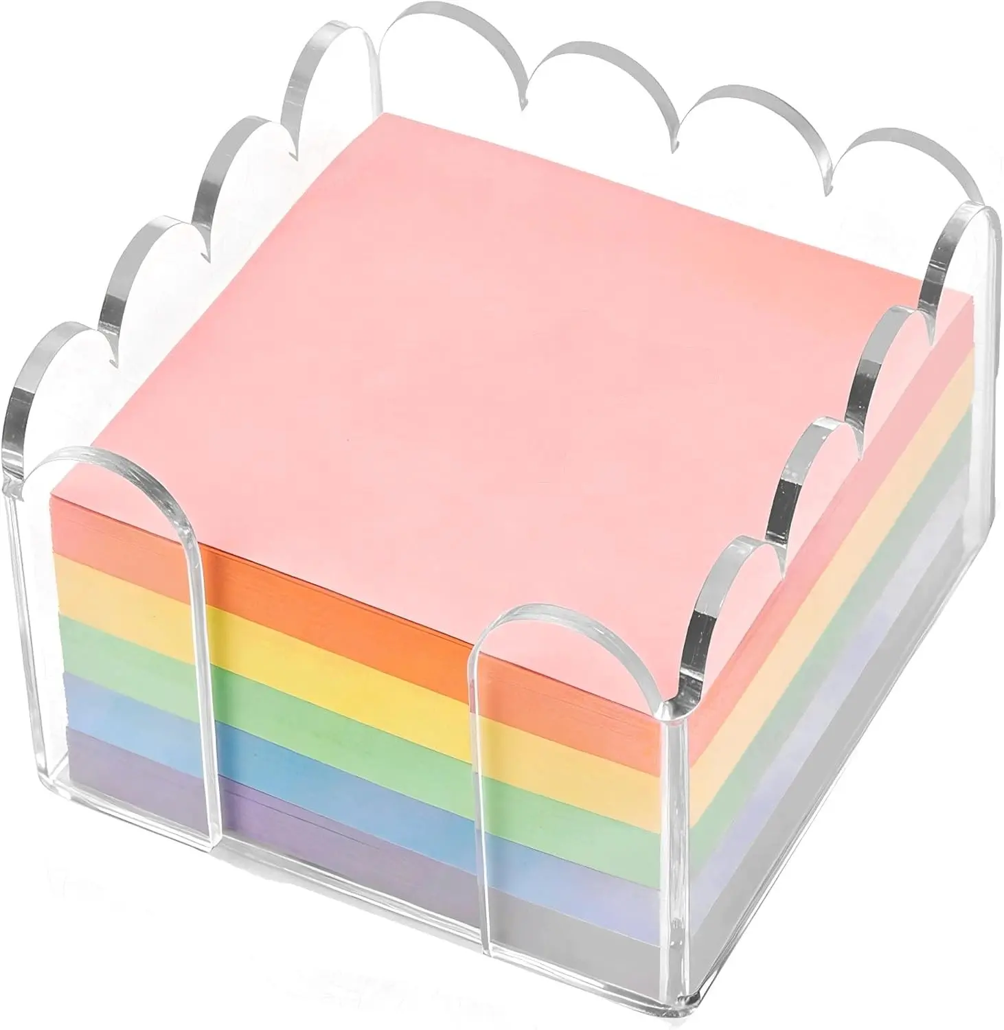 3x3 Inch Scalloped Acrylic Sticky Note Holder Clear Cute Post It Note Dispenser Notepad Holder with Wave Design Thick Acrylic Desk Organizer for Office Home Dorm Classroom