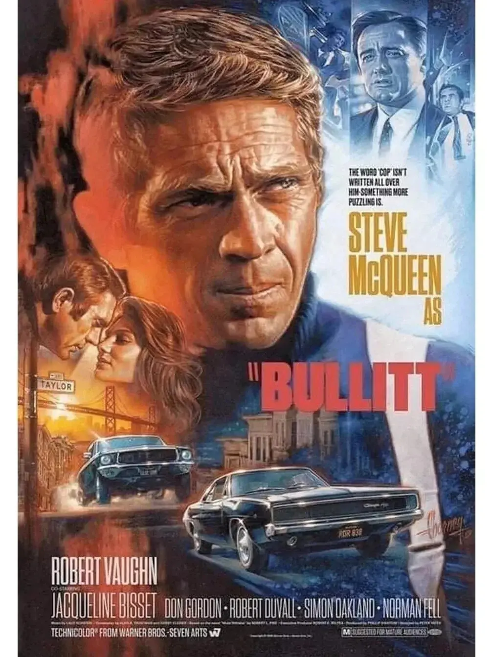 Bullitt 1968 Steve McQueen Classic Movie Wall Art Poster