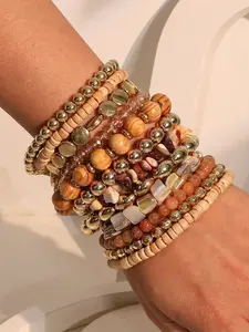 Bohemian Style Beaded Bracelets Set, 12pcs, Bangles Set, Perfect for Women's Vacations, Beachwear, Everyday Fashion Accessory
