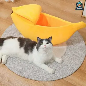 GlobHarb Banana Cat Bed, Cute Banana Bed House, Soft Warm Cat Cuddle Bed, Lovely Pet Supplies for Cats Kittens Rabbit Small Dogs Bed, Yellow pet bed