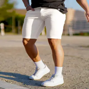 Men'S White Denim Shorts - Tight Stretch Fabric for Comfort Perfect Outdoor Activities And Casual Wear.